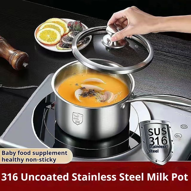 Stainless Steel Pot, Stainless Steel Pot, Uncoated Stainless Steel Milk Pot Baby Specific Auxiliary Food Pot Small Milk Pot Household Baby Frying and Cooking Integrated Non Stick Soup Pot