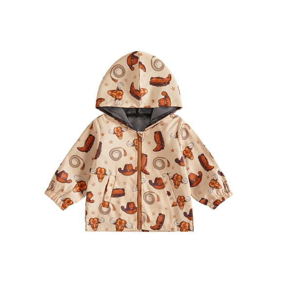 RUINIXCW Toddler Baby Boy Girl Windbreaker Jacket Western Cowboy Outfit Infant Boys Zip Up Hoodie Spring Fall Winter Long Sleeve Hooded Coats Outwear