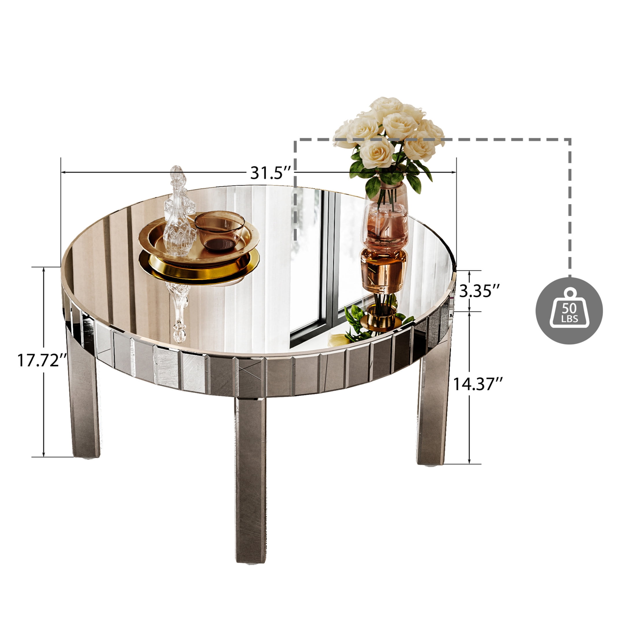 Noble House Dazzling Sliver Round Coffee Table with Fluted Mirror Design for Living Room, Luxury Sofa Center Table, Modern Home Decor, Silver