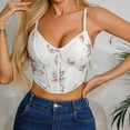 thumbnail image 2 of Women's Casual Floral Print Lace Up Back Sleeveless Spaghetti Strap Bandeau Tube Crop Corset Top White L, 2 of 7