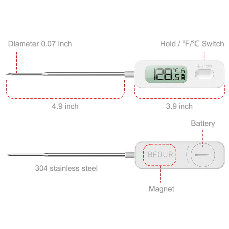 BFOUR Meat Thermometer, Instant Read Wireless Cooking Thermometer for Milk,  Kitchen, Grill,White 