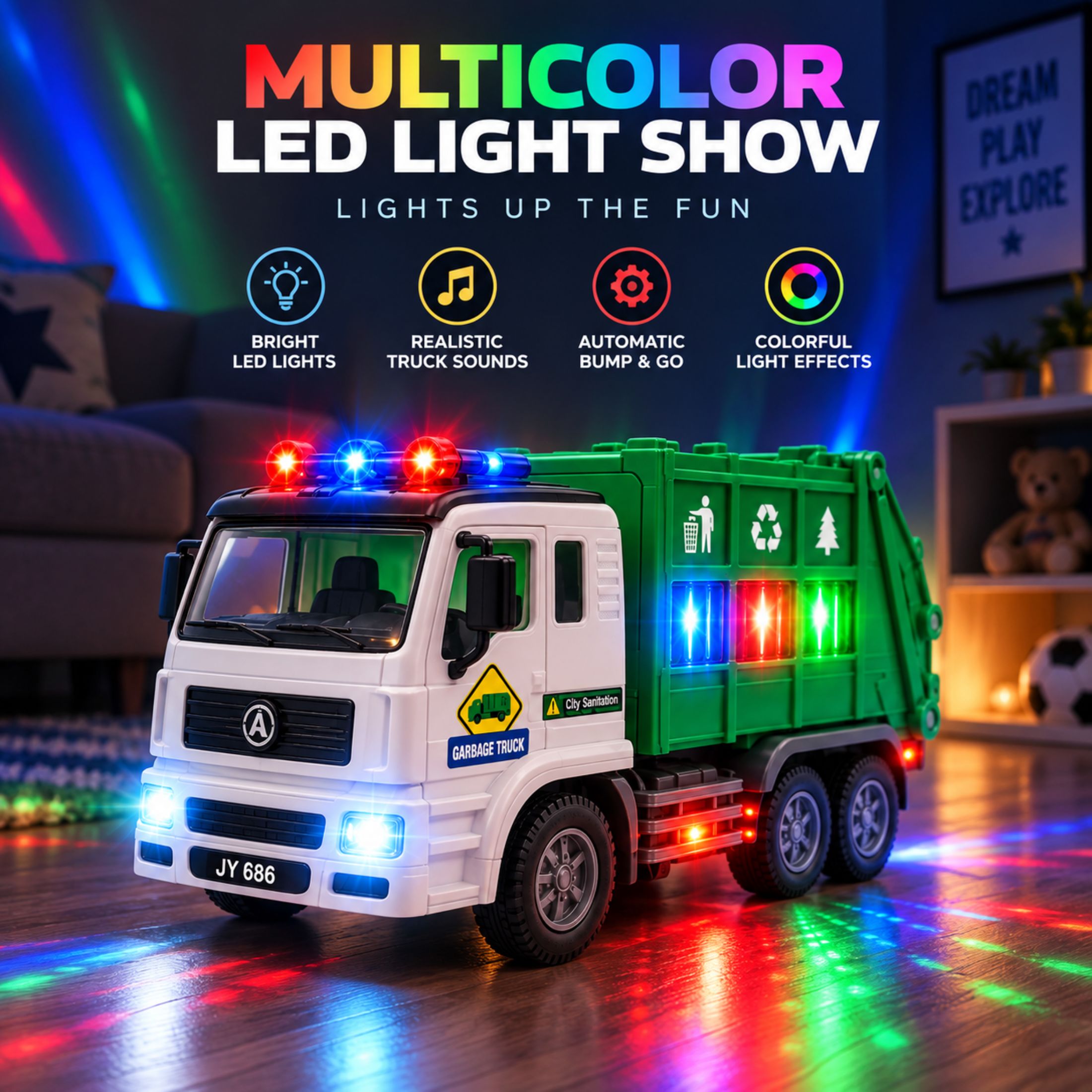JoyX Garbage Truck Toy with LED Lights & Sounds photo 2