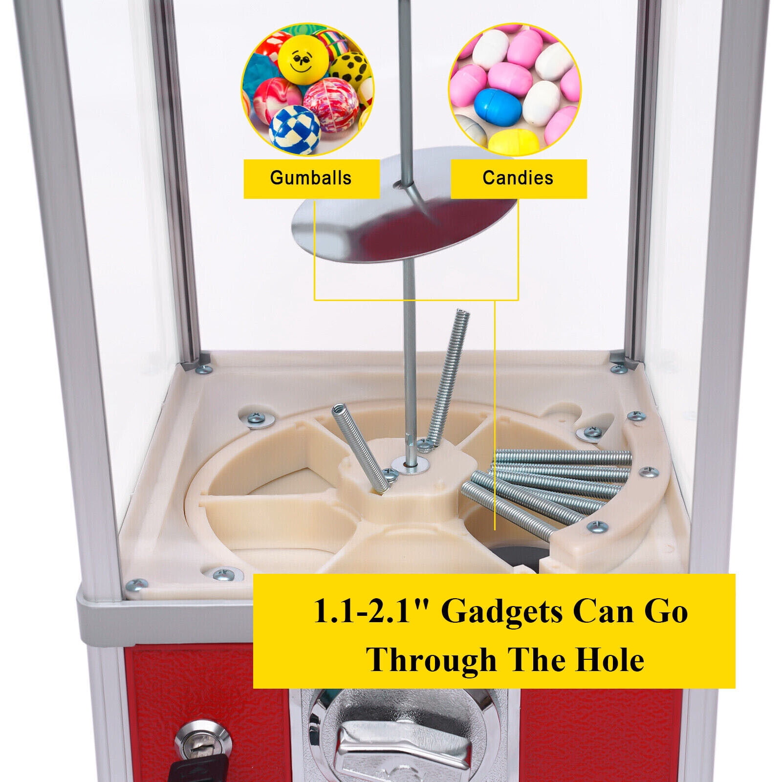 DENEST Bulk Candy Vending Machine w/ Locks+Keys Candy Dispenser Gumball Bank f 1.1-2.1"