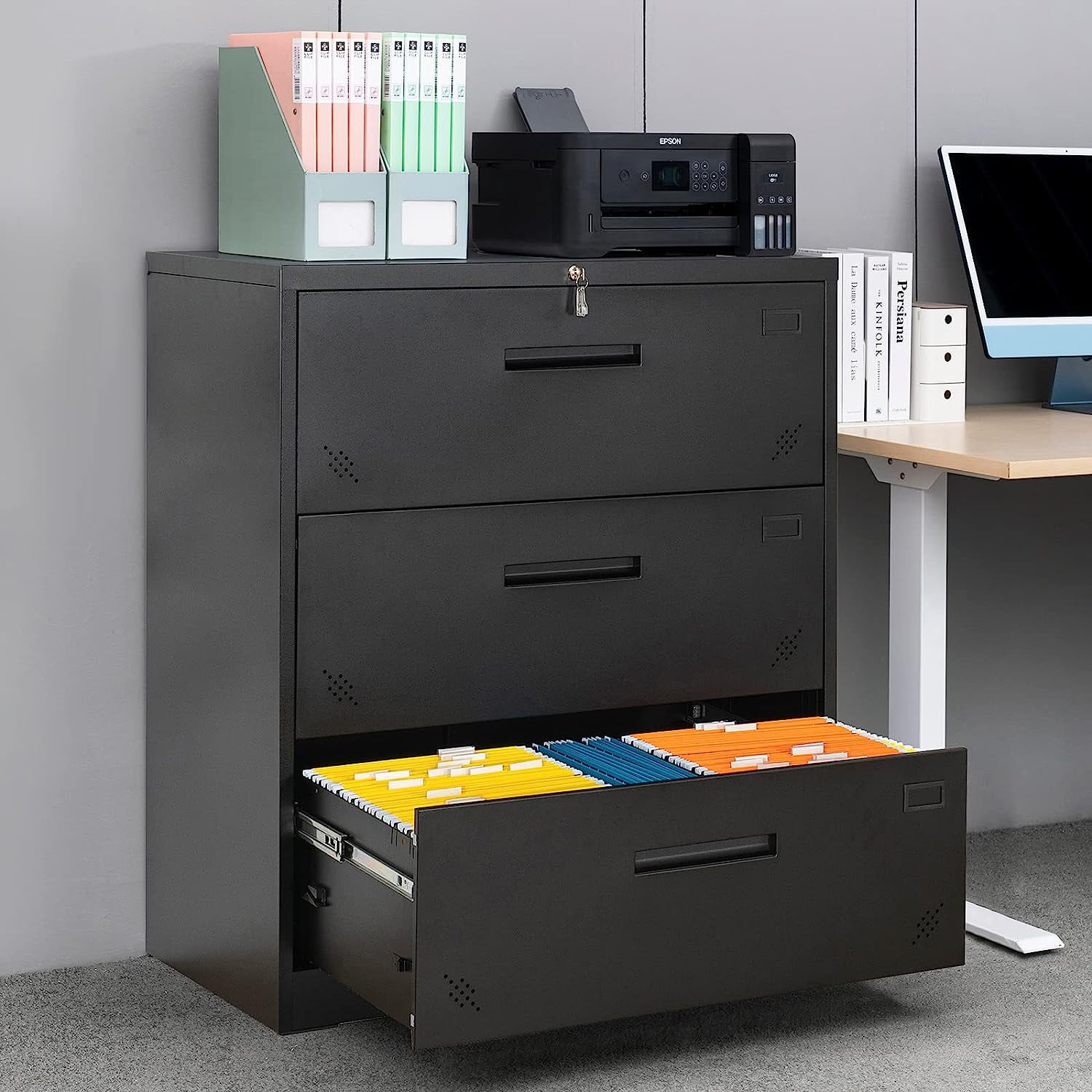 Sumdeal Lateral File with Lock,3 Drawer Legal Size File