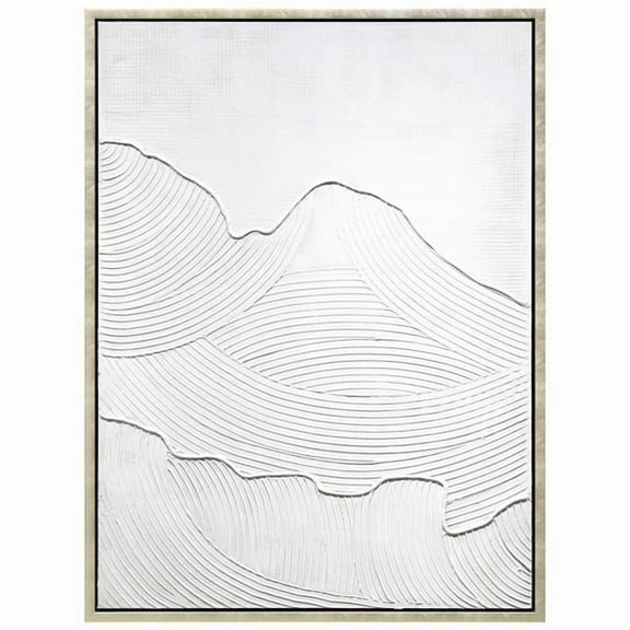 Mountain Serenity Heavily Textured Hand Painted White Framed Canvas Wall Art