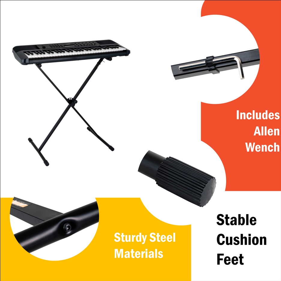 Adjustable Dual Tube Music Keyboard Electric Piano X-Stand Sturdy And Stable