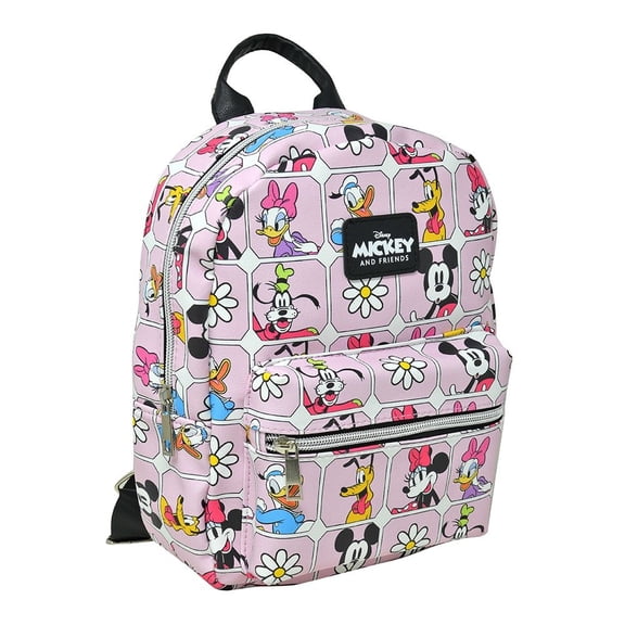 Disney Mickey and Friends 11" PU Leather Deluxe Pink Backpack for Everyday Function