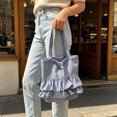 thumbnail image 5 of YAMB Plaid Cloth Shoulder Tote Bag, Large Capacity Casual Fabric Handbag with Ruffle, Women Portable Daily Carry Bag with Handles for Shopping Travel Commute Matching, 5 of 6
