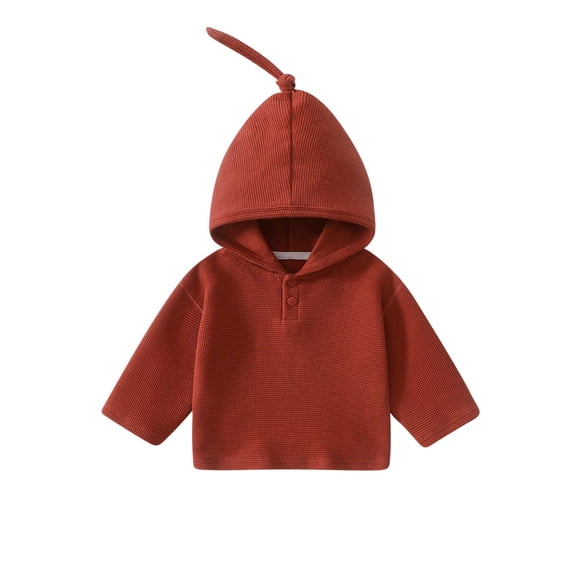 Lenpel Toddler Baby Hoodies Cotton Long Sleeve Textured Knit Hooded Sweatshirts Unisex Newborn Infant Pullover Tops(Red,1-2 Years)
