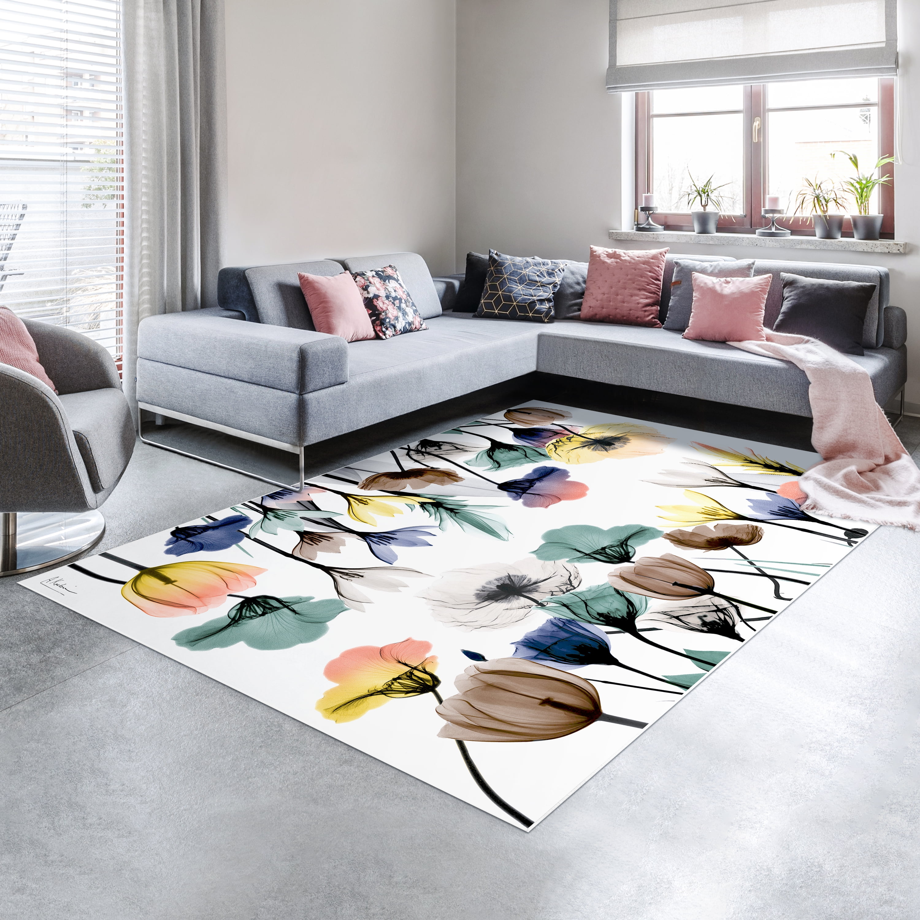 Floral Pleasures I Washable Flowers Art Area Rug size 8'x10', Power-loomed, Heavenly Softness with Non-Slipping Backing