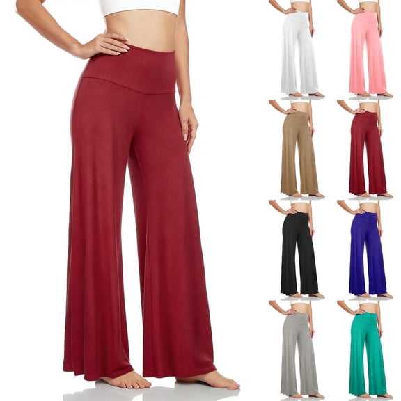 Hilenly High Waist Yoga Pants for Women Wide Leg Flowy Palazzo Pants Loose Comfy Pilates Trousers