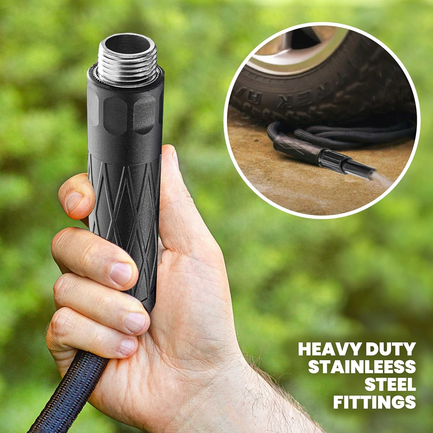 HydroSteel Garden Hose 50' ft Water Hose For Outside Heavy Duty Metal Hose Stainless Steel with Nozzle Flexible Kink-Free