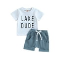 thumbnail image 1 of xiaxaixu Toddler Boys Summer Outfit Sets Short Sleeve Letter Print Tops + Solid Color Drawstring Shorts, 1 of 9