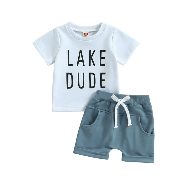 xiaxaixu Ensemble d'Été pour Garçons Tout-Petits Manches Courtes Imprimé Lettre + Shorts à Cordon de Couleur Unie