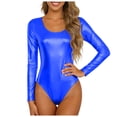 thumbnail image 3 of larppty Women's Shiny Metallic U Neck Long Sleeves Gymnastics Ballet Dance Leotard Bodysuit（Blue， XL）, 3 of 9