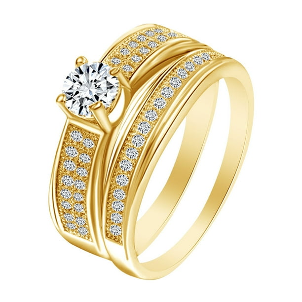 Jewel Zone US 14k Yellow Gold Over Sterling Silver Round Shape White