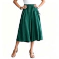 thumbnail image 3 of VBVC Women's Elastic Waist Wide Leg Culottes , Summer Breathable Capri Pants For Women , Ladies' Casual Cropped Trousers with Pockets,Green,M-5XL, 3 of 6