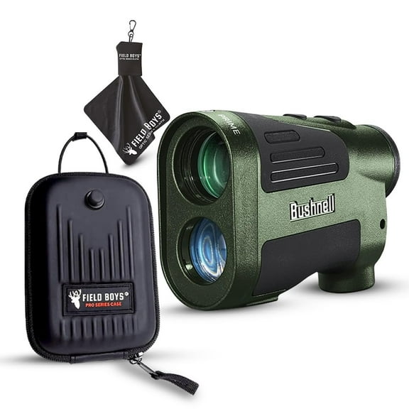 Bushnell Prime 1500 Hunting Laser Rangefinder 6x24mm - Bow & Rifle Modes, BDC Readings, Crystal Clear Optic Protected by Exo Barrier   Rangefinder Case   Microfiber Cleaning Cloth