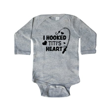 

Inktastic I Hooked Titi s Heart with Fishing Rod Gift Baby Boy or Baby Girl Long Sleeve Bodysuit