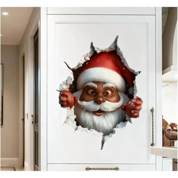 YAWUBT 3D Black Santa Sticker, Christmas Creative Wall Sticker, 3D Santa Wall Decal for Festive Home Decor, Removable Holiday Window Door Display, Funny Peel and Stick Christmas Wall Art