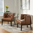 thumbnail image 2 of Noble House Suncook Faux Leather Tufted Club Chair, Set of 2, Cognac Brown, 2 of 8