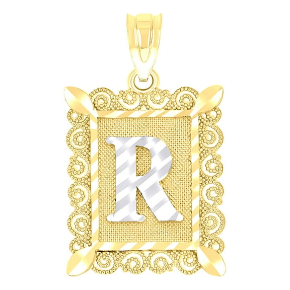 10k 10kt Two-tone Gold Unisex Diamond-cut Initial R Charm Pendant for Men Women
