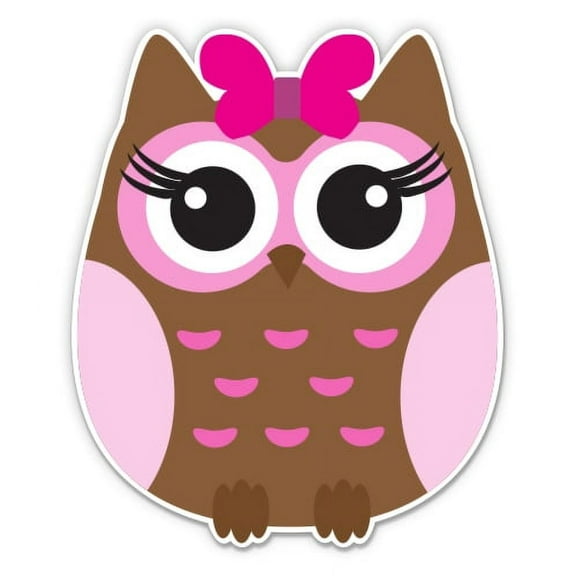 Cute Owl Pink Girly - 3" Vinyl Sticker - For Car Laptop I-Pad Phone Helmet Hard Hat - Waterproof Decal