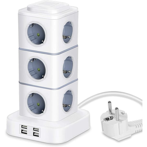 Regleta de alimentación vertical, 12 salidas de regleta de alimentación con 4 puertos USB, regleta de alimentación vertical con protector contra sobretensiones para oficina en casa, cable de extensión de 3 m (2500 W/10 A) Kuyhfg Sin marca