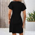 thumbnail image 4 of Kojanyu Women's Solid Short Sleeve V-Neck Ruffle Mini Dress – Elegant Club Party Tunic, 4 of 9