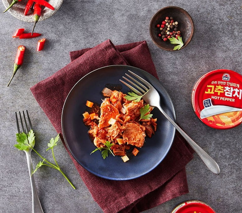 Hot Pepper Tuna, Spicy Korean Canned Tuna, Ready to Eat Protein Tuna with Chili Pepper Sauce, Easy Open Lid, 5.29 oz (150g) x 4 Cans