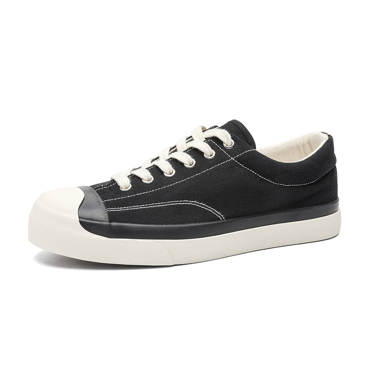 Men's Black Canvas Sneakers with Off-White Toe Cap, Retro