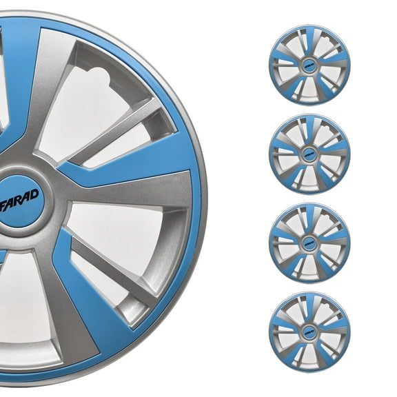 OMAC 16" Hubcaps Wheel Rim Cover Grey with Blue Insert 4pcs Set