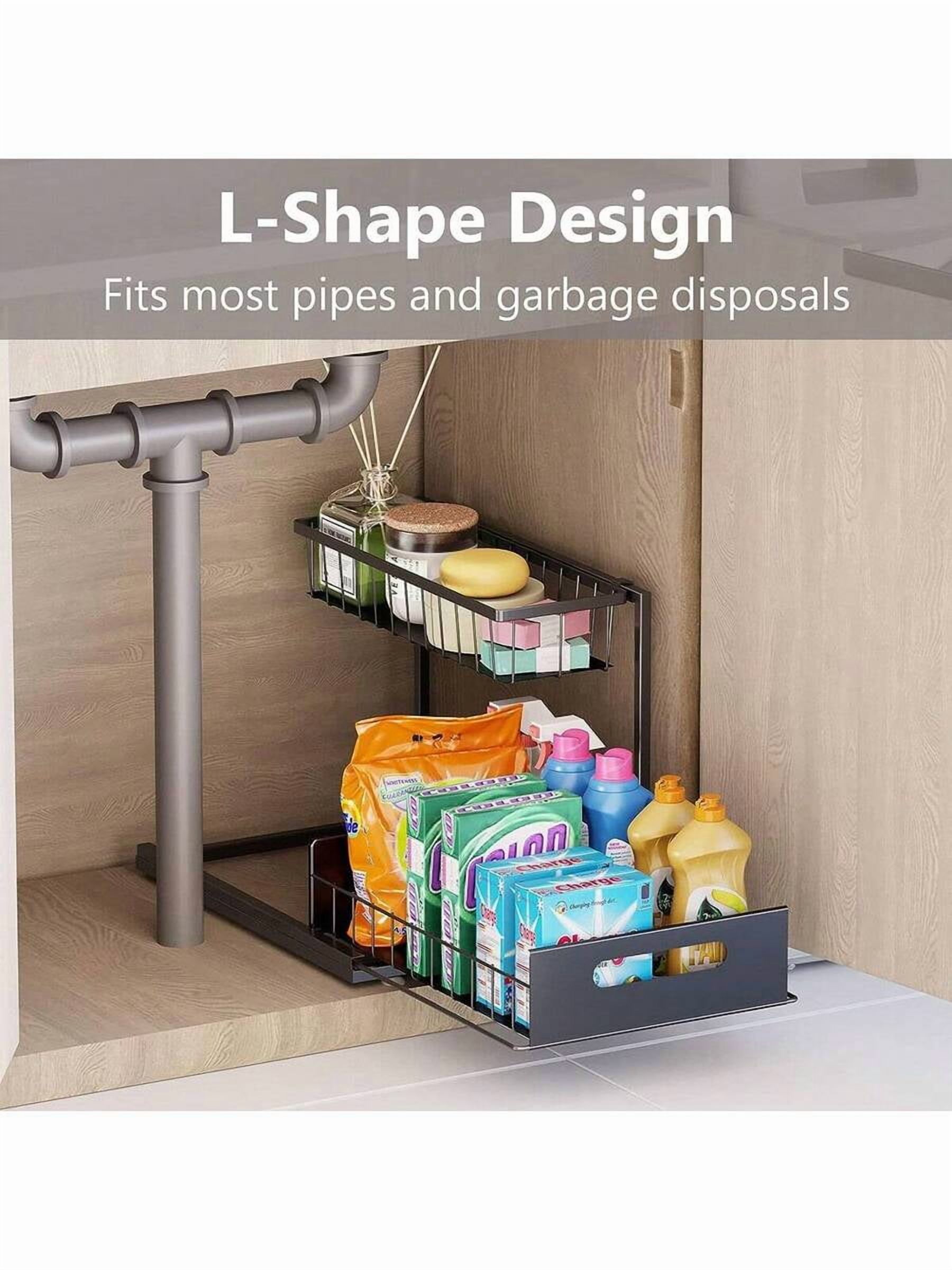 2 Tier Slide Out Kitchen Cabinet Organizer, Sturdy Metal Under Sink Storage Drawer, Pull Out Shelves for Bathroom Vanity, Pantry, and Home Office Organization