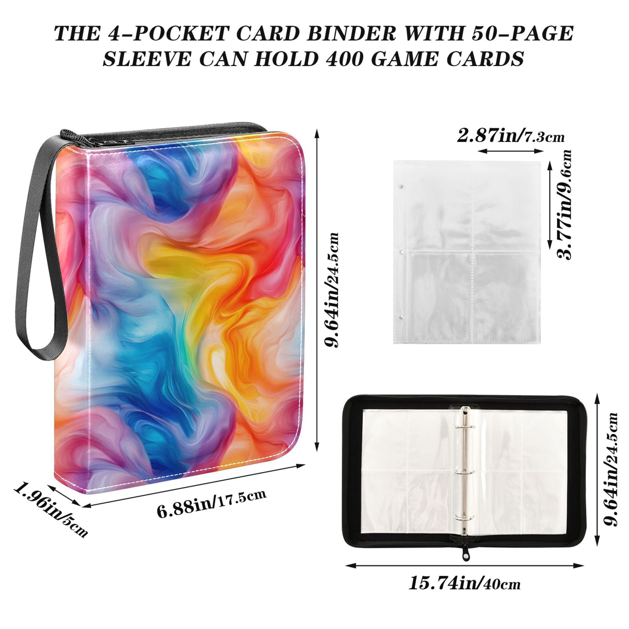 ALAZA Swirling Rainbow Tie Dye Trading Card Binder 4 Pocket Cards Collection Album 400 Folder Holder