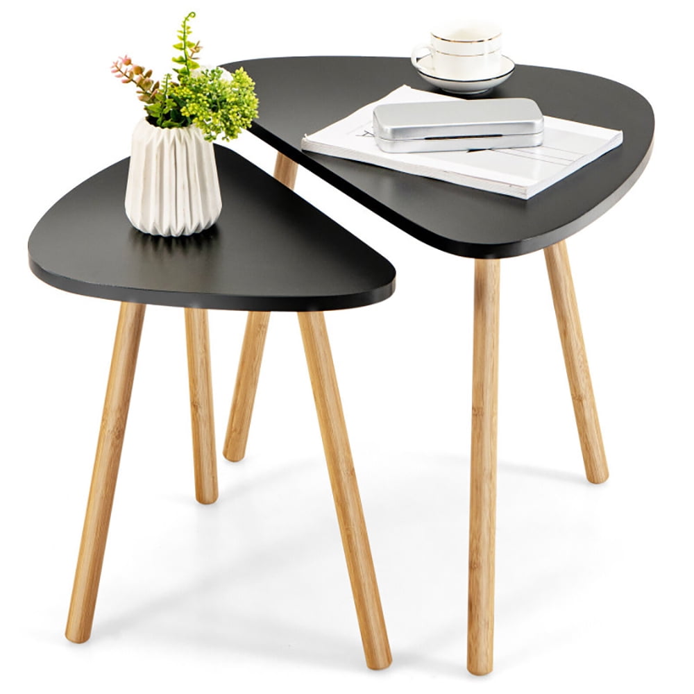 Finihen Nesting Coffee Table, Set of 2 Modern Nesting Coffee Tables Triangular Tabletop Bamboo Legs, for Living Room, Bedroom, Reception Room, Black Finihen Nesting Coffee Table, Set of 2 Modern Nesting Coffee Tables Triangular Tabletop Bamboo Legs, for Living Room, Bedroom, Reception Room, Black