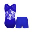 thumbnail image 2 of JanJean Kids Girls Lace Back Ballet Dance Leotard with Shorts Set Workout Athletic Biketard Royal Blue 14, 2 of 7