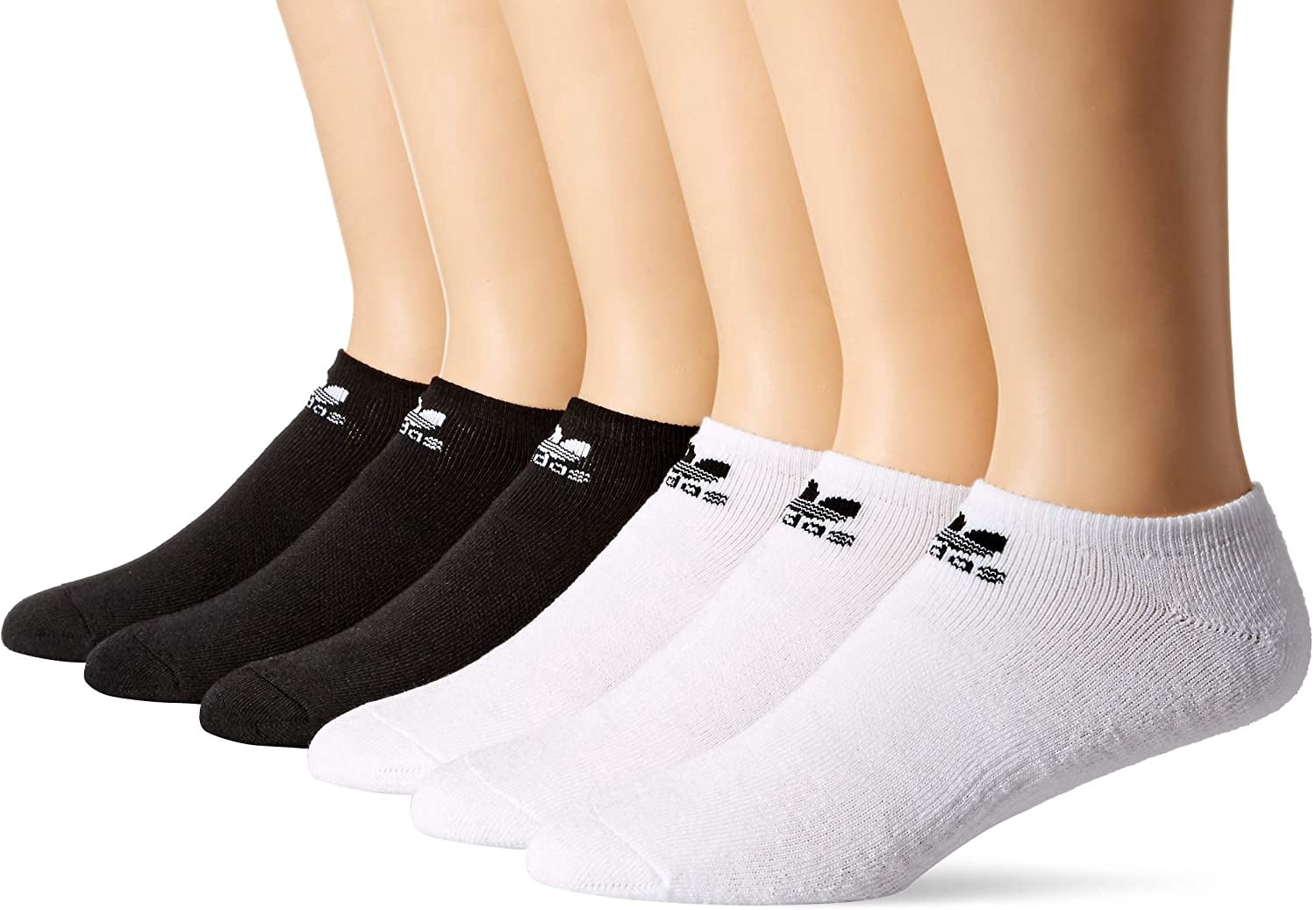 adidas Originals Men's Trefoil No Show Sock (6-Pair), White/Black Black/White, Large, (Shoe Size 6-12)