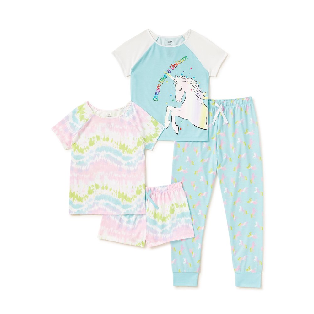 Cozy Jams Cozy Jams Girls Unicorn Tie Dye Pajama Set, 4Piece, Sizes