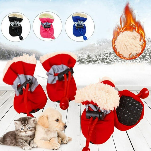 4PCS Winter Dog Shoes for Small Dogs,AntiSlip Dogs Boots Paw Protector