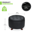 thumbnail image 2 of Magshion Storage Ottoman with Padded Seat, Modern PU Leather Footrest, Round Seat stool for Living Room Bedroom , Black, 2 of 8