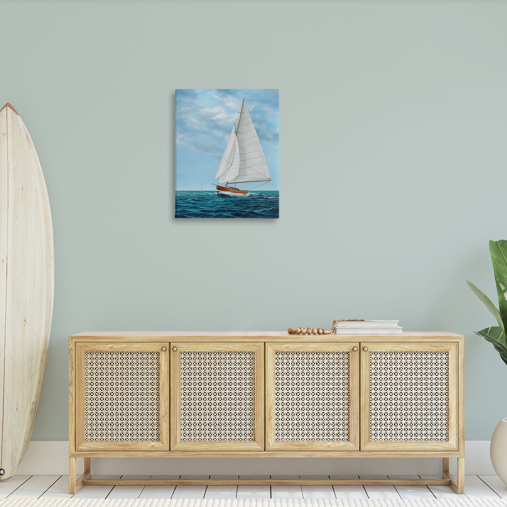 Stupell Industries Nautical Sailboat Waves Transportation Painting Gallery Wrapped Canvas Art Print Wall Art, 24 x 30