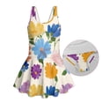 thumbnail image 6 of COEQINE Soft Stretchy Girls Bathing Suit, One Piece Bathing Suit with Skirt and Built-in Brief, U Neckline and V-Back Straps, for Active Girls 5-6 Year Olds, Colorful Artistic Floral, 6 of 8