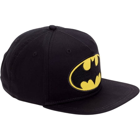 Boy's Black Flat Bill Hat with Batman Emblem