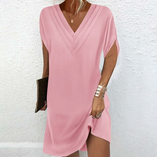 KIHOUT Chemise de Plage pour Femme à Col en V à Manches Courtes, par-Dessus de Maillot de Bain, Robe Courte d'Été pour la Plage