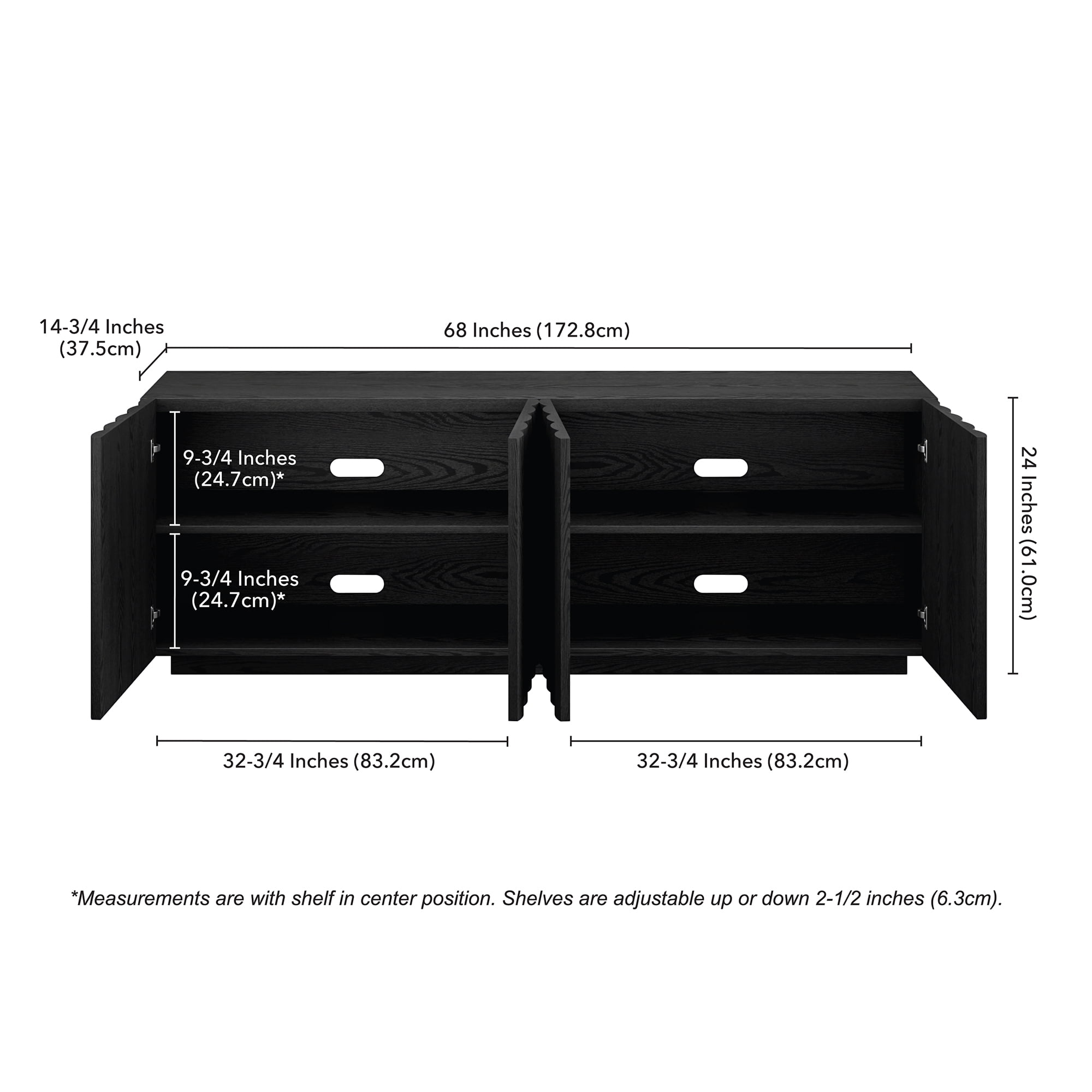 Evelyn&Zoe Molly Rectangular Fluted TV Stand for TV's up to 75" in Black Grain