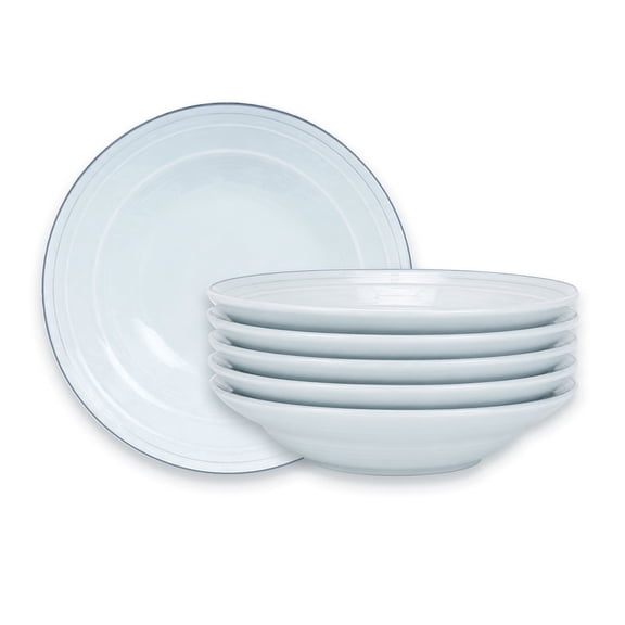 QUANSHANGJU Set of 6 Light Blue Ceramic Plates, 8 inch, Microwave & Oven Safe, Dishwasher Friendly, Scratch Resistant