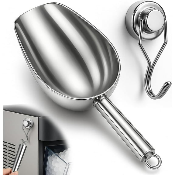 Stainless Steel Ice Scoop for Freezer with Magnetic Hook - Ice Scoop for GE Profile Opal 2.0 Nugget Ice Maker, for Kitchen Ice Bucket Bar Party Accessories