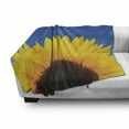 thumbnail image 3 of Yellow and Blue Soft Flannel Fleece Throw Blanket, Sunflower with Summer Sky Agriculture Themed Digital Design, Cozy Plush for Indoor and Outdoor Use, 50" x 60", Dark Brown Yellow, by Ambesonne, 3 of 6