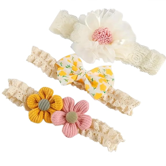 3Pcs Baby Girl Headbands Flower Bow Headband for Baby Girls Soft Hairbands Hair Accessories for Newborn Infant Toddler Kids