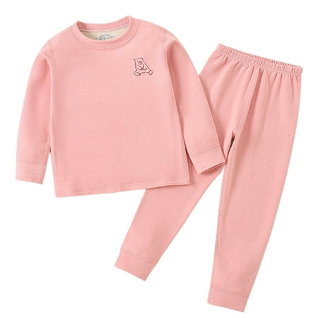 

COFEST Boys and Girls Thermal Underwear Sets Long Johns Sweatshirts and Leggings Cotton Blend Ages 1-12 for Fall and Winter Perfect for Home and Outdoor Use Pink 100